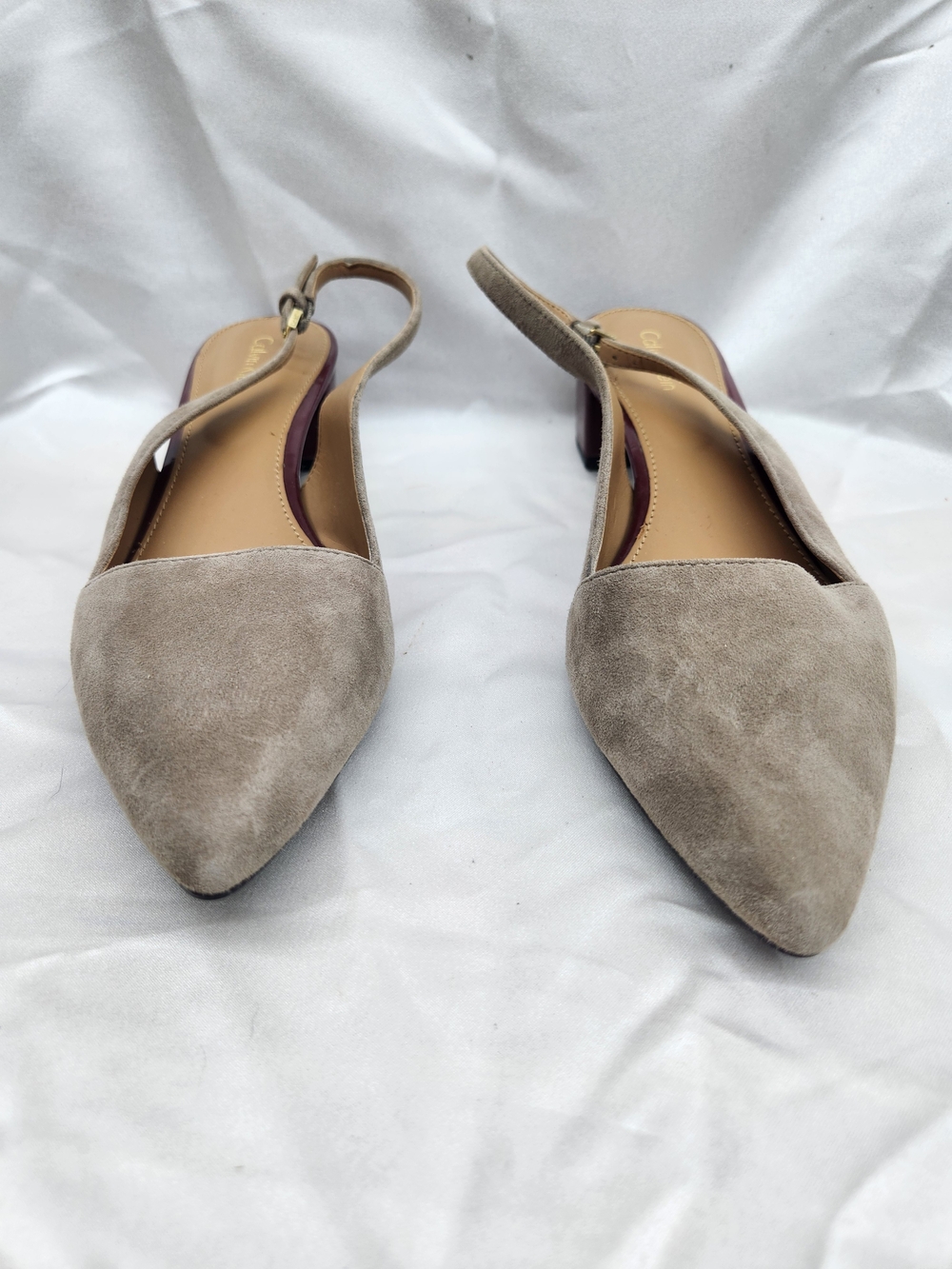 Calvin Klein Taupe Suede Pointed Slingback Kitten Heel